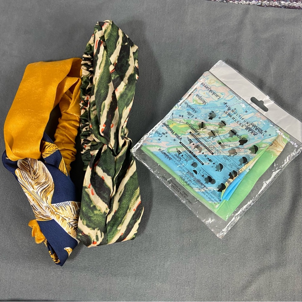 3/$12 Bundle of 2 Knot Fabric Headbands & Multifunctional Seamless Head Wear